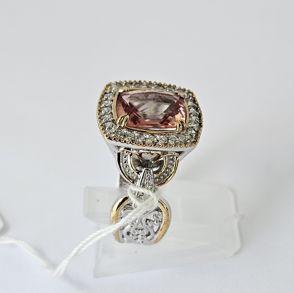 Natural Morganite & Diamond Palladium Sterling Silver 18k Ring Size 7.5! NEW - Picture 5 of 15